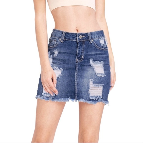 WAX Jean Distressed Mini Skirt Small NWT - Picture 1 of 7